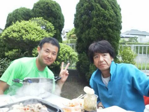 maedaman32君（左）。寺橋（右）。いきなり宴会。ランの写真は無い。