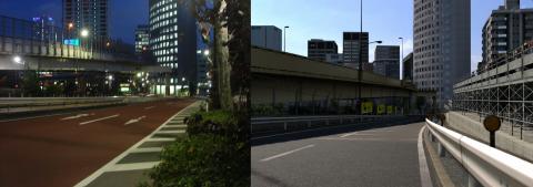 外堀通り。首都高4号新宿線が見える。前に見える高層ビルは何だ？