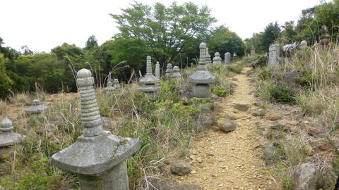 平安時代に作られた経塚群。
写真で見える石塔は最近のものと思われる。