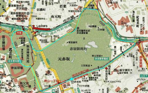 実際の地図。
明るい緑のラインがコース。