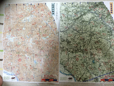 左が現在の地図、右が昔の地図です。