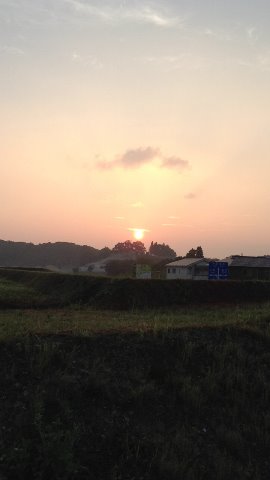 夜明け。真っ赤な太陽が伸びってきました。