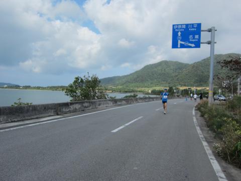 後ろの右の方から来ました。海沿いの道はのどかです。