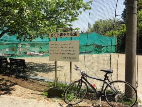 小学校の隣の「さくら青少年広場」with今回の旅の供（シラス）
放課後にここに集まって野球やってたのだ。