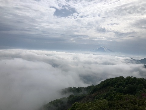 丹沢山から先は雲海が広がる彼方には富士が