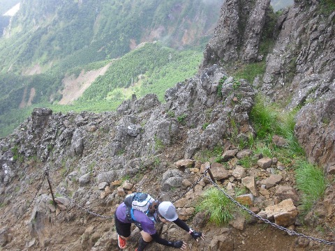 赤岳山頂直下の岩場