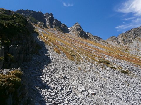 草紅葉と涸沢槍