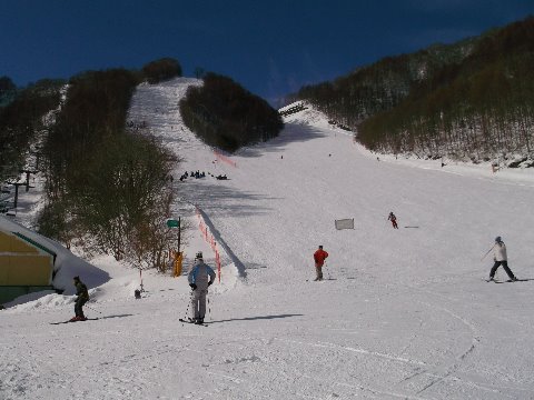 ペンションから車で５分ほどの尾瀬岩鞍スキー場　標高も１０００m～１７００mと高く雪質も極上　今日は無風快晴　気温もほどよく高く、これ以上ないくらいの絶好のコンディション