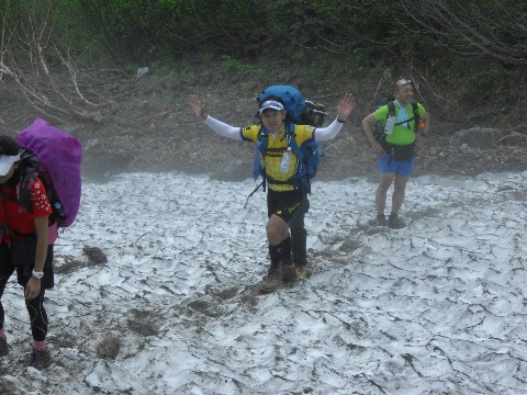 前日に富士登山競走に参加していた王子。すごい根性である。ザックもジャンボ