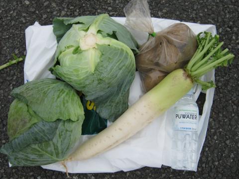 参加賞の高原野菜　ありがたかったが、とても重く自動車で来なかった人は、ザックが必要では？