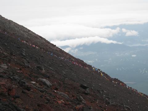 ９合目付近の登山者の渋滞