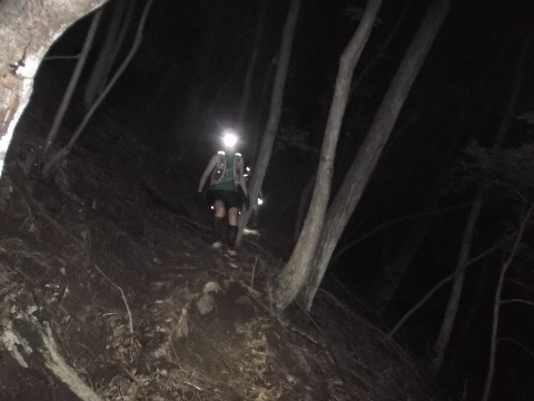 最後の霜山の登りは夜間山行の練習を兼ねて登るが、途中でルートが」わからなくなり撤退。下山後電車で河内湖に戻る