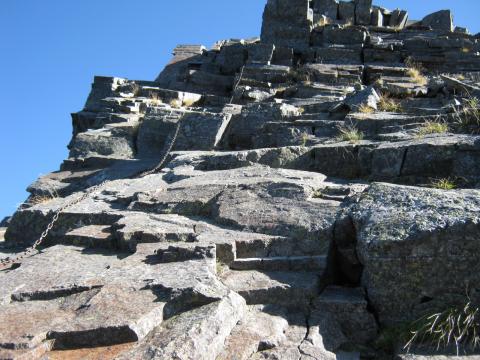 天狗岳の長い鎖場
逆層のスラブで滑りやすい