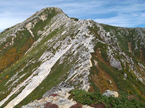 間近に迫ってきた常念岳　いxt気に標高差４００mと行きたかったのだが、遅々として進まず。