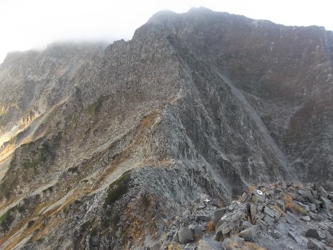 涸沢槍への登り　滑落多発地点でもある。