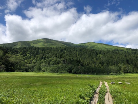 山の鼻からの至仏山　なだらかに見えるが３キロほどで標高差８００mと実際は結構な急登。