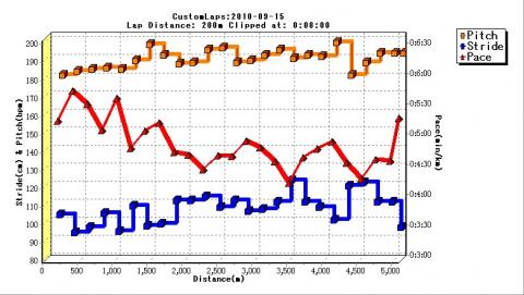 細かく見ると、ピッチ・ストライドとも不安定