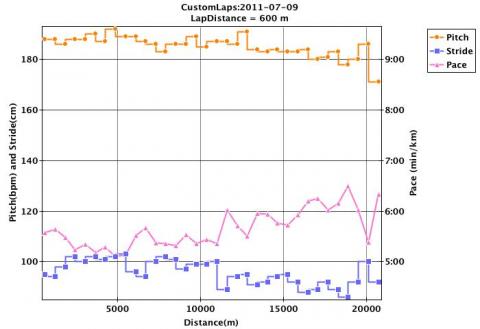 ３周目の途中(12kmあたり)からペースダウン