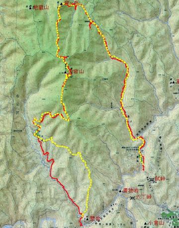 黄色点線が予定コース、赤色実線が実際に走ったコース