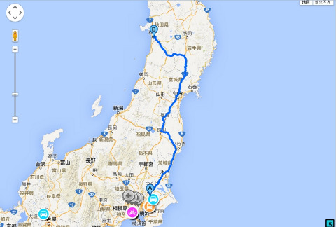 我孫子から秋田までの走行軌跡
全行600キロです！　行きは、家内が半分くらい運転してくれました。