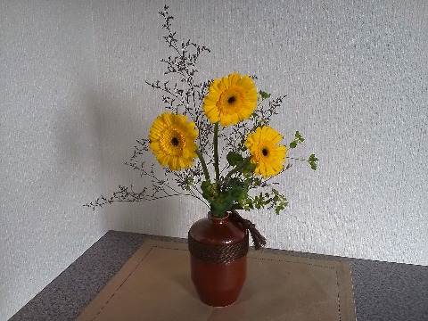 今回の玄関のお花は,ビタミンカラーのガーベラです.少しは元気が出ますかね?