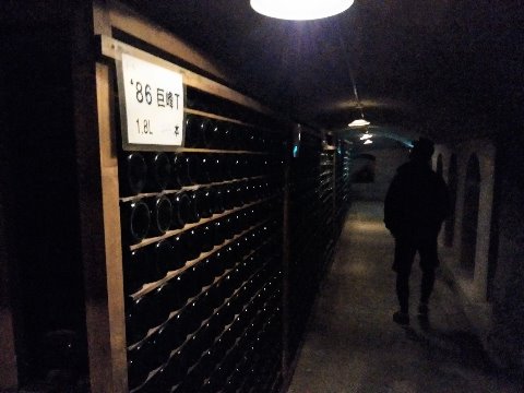 というわけで今回の写真は、趣旨に見合った?この1枚、巨峰ワイナリーの地下貯蔵庫です。