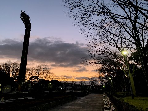 春日公園の2020年の夜明けです。　この雲が瑞雲となり、皆さまの今年が佳き１年となりますように！