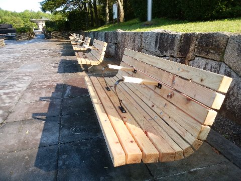 何やかやと慌ただしかった、という口実で1週間近くサボっていた春日公園では、ベンチの木材部分がすっかり真新しくなっていました。