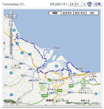 本日のリアルTommyの軌跡。タンデムランの様子が解りやすいように画像処理した。