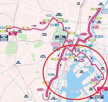 本日のコースこの赤丸部分のコースをそのままトレースしてみました。
で、レインボーブリッジを渡って帰ってくる、2時間ほどのランニング。