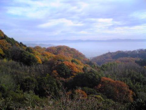 信貴山から奈良方面を望む。
奈良市内は雲海の下に、その向こうの山々は若草山など