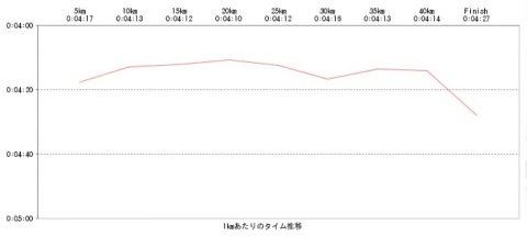 こんなグラフを作ってくれるサービスも発見。40kmで緩めたのがバレバレですね^^;