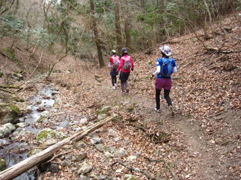 川沿いの道。平らなところは走ってま～す♪結構寒かったです。