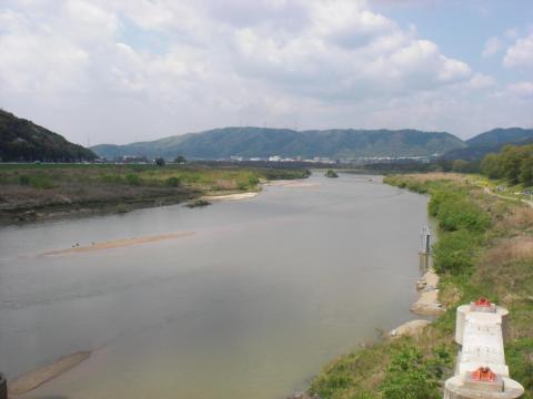 木津川。このあたりで3つの川が合流して淀川になる！