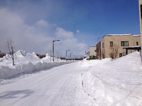 車道の排雪がされており道が広くなっています。走っても車の邪魔にはなりません。