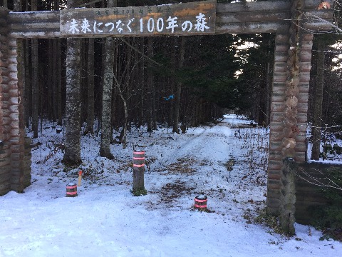 瑞穂口のウッドチップの道もさすがに積雪状態。