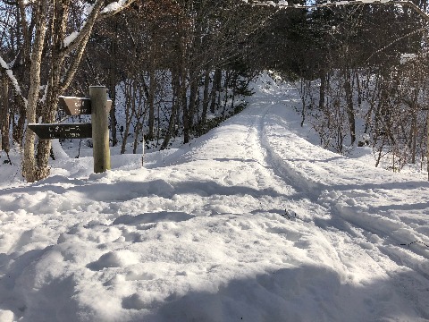 志文別線の登満別方面の路面状況。　一応踏み固められた遊歩道が確認できました。一見行けそう。