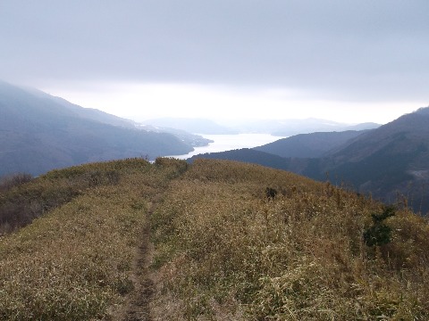 芦ノ湖方面をのぞむ。長尾峠から箱根峠の長いロングトレイルでは、土曜日なのに数人しか会わなかった。　まさに静寂のトレイル。