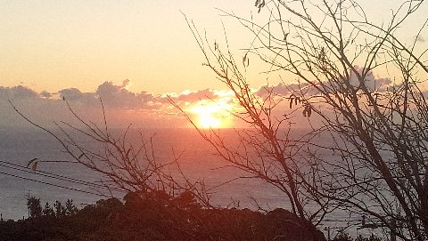 伊豆大島の横からの初ひので～～　　今年は寒いので外やめて　　奥ちゃまの実家からの窓から～