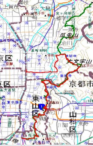 緑が予定コース、赤が実際に走った経路。