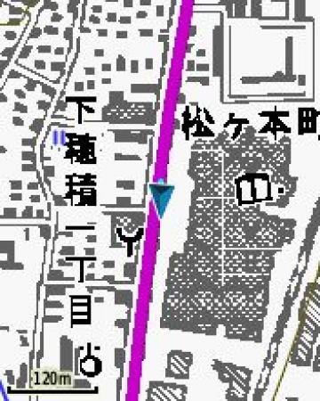 ノースアップ表示　青い三角（Arrow Head)が自分