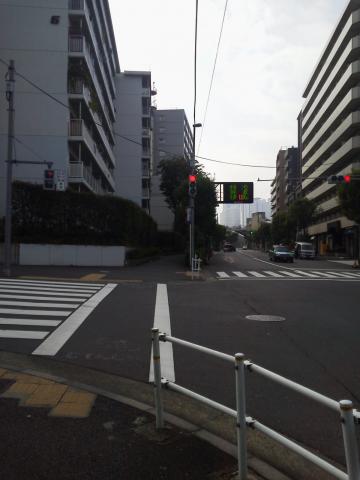小滝橋から小滝橋通りを南下。正面に西新宿の高層ビルも見えます。ゆるい登り道が続きます。