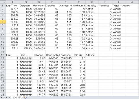 図・1
2行目から14行目までが1Lap毎に集計されたデータ