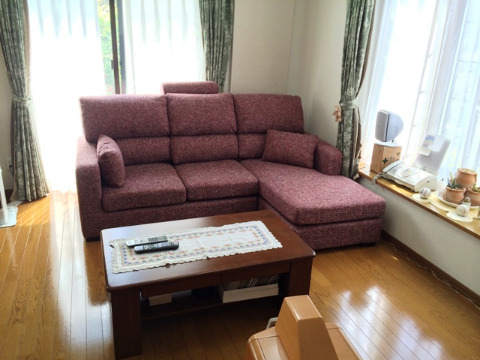 今回は、ファブリックのカウチソファーにした。 買ったのは3月なのだが、オーダー色だったため、配達が今日になってしまった。(納期2ヶ月!) ダイニング側のソファーがなくなったので、開放感が増し、部屋が広く感じされる。