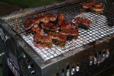 かなり年季の入ったバーベキューコンロ
まもなく帰宅するであろう娘のために肉を焼いておくことにした